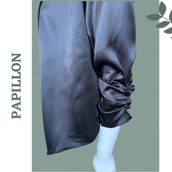 Papillon 🇨🇦 Black Satin Blazer with Ruched Sleeves Size XXL - Picture 5 of 7